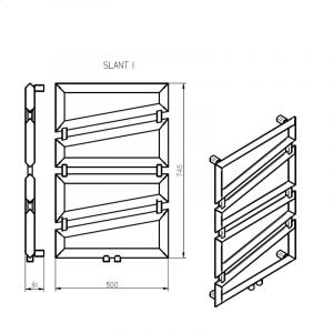 Radeco SLANT 2 design fűrdőszobai radiátor (525 W, 1133x500 mm)