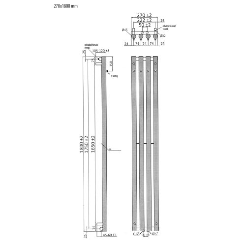 Sapho PILON 270x1800mm fürdőszobai radiátor, matt fekete IZ122