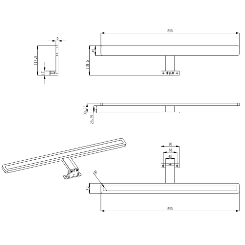 Sapho MIRAKA LED világítás, 9W, 600x35x120mm, MR600