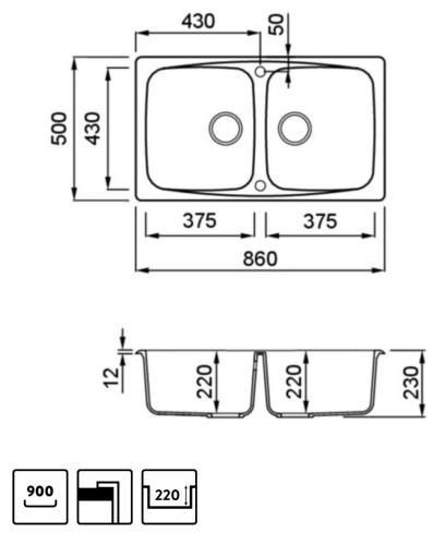 Elleci Living 450 két medencés gránit mosogató, G52 Bianco Pietra LGL45052