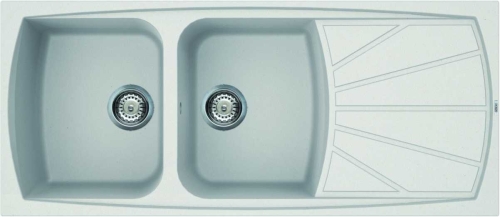 Elleci Living 500 két medence csepegtetővel gránit mosogató, G68 Bianco LGL50068