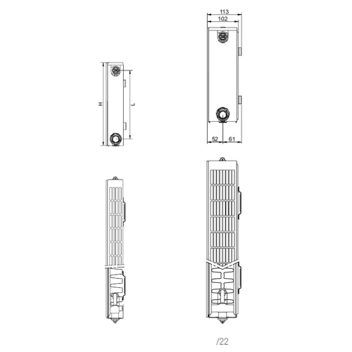 Radeco POINT P 600 2/22 design fürdőszobai radiátor (1021 W, fehér, 600x500 mm)