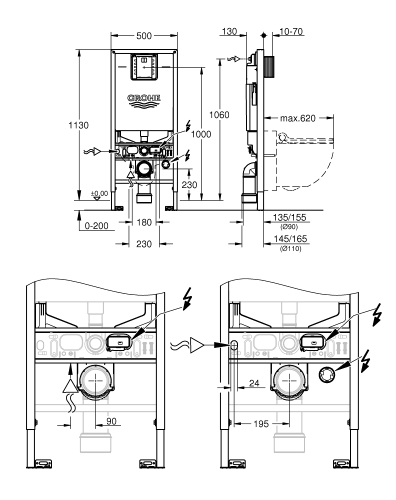 Grohe Rapid SLX WC-tartály, szerelő keret bidéfunkciós wc előkészítéssel 39596000