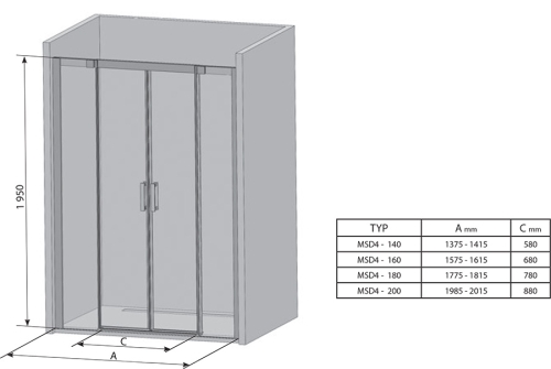 Ravak Matrix MSD4-140 cm-es zuhanyajtó szatén+Transparent 0WKM0U00Z1