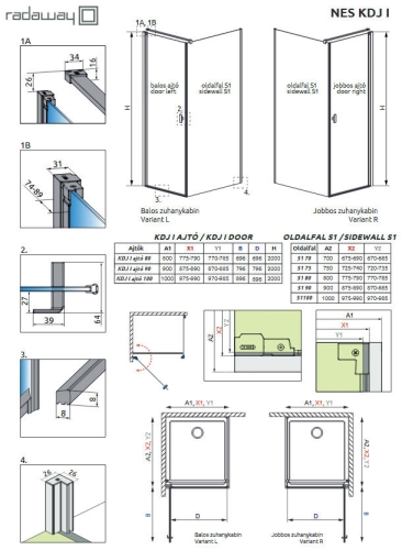Radaway Nes S1 zuhanyfal, 70 cm-es 10039070-01-01