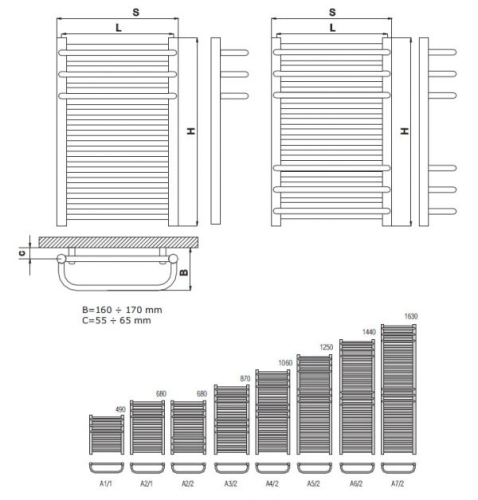 Radeco ARIA A2-400/2 design törölközőszárítós csőradiátor (525 W, fehér, 680x435 mm)