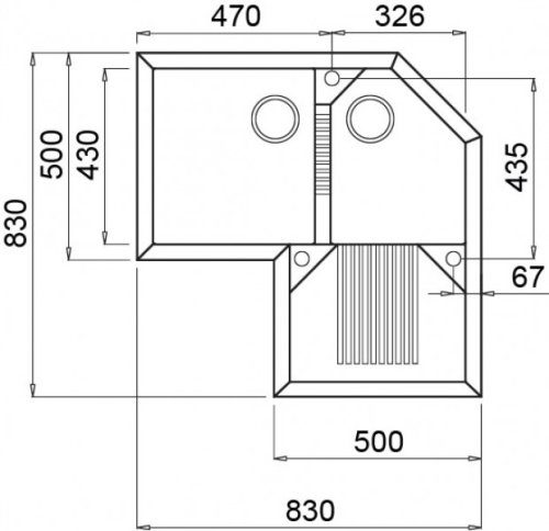 Elleci Tekno Corner sarok gránit mosogató, M79 Aluminum LMTCOR79