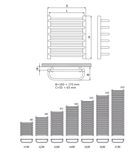 Radeco MARIO A1-600/M design törölközőszárítós csőradiátor (560 W, fehér, 490x635 mm)