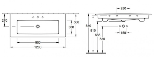 Villeroy and Boch Venticello 120x50 cm beépíthető mosdó, 1 csaplyukkal CeramicPlus felülettel 4104CLR1