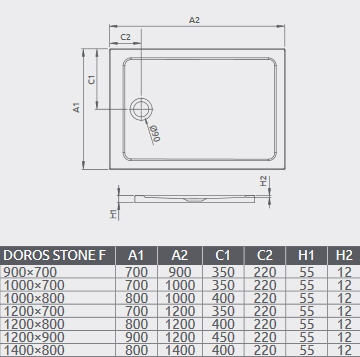 Radaway Doros Stone F szögletes lapos zuhanytálca, 90x70 cm fehér SDRF9070-01-04S