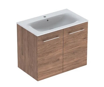 Geberit Selnova Square mosdószekrény, keskeny peremű mosdóval, két ajtós, Feketedió hickory világos/Melaminos faszerkezet 501.259.00.1