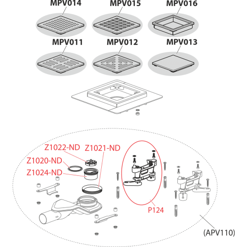 ALCA (Alcaplast) APV110 Rozsdamentes padlóösszefolyó extra-alacsony 130×130 mm vízszintes, rács nélkül, vizes bűzzár