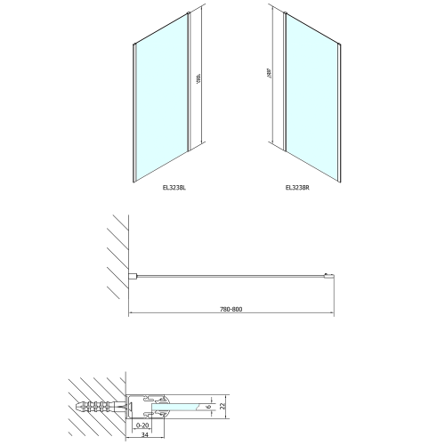 POLYSAN EASY LINE oldalfal, 800mm, BRICK üveg EL3238