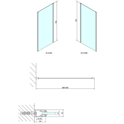 POLYSAN EASY LINE oldalfal, 900mm, BRICK üveg EL3338