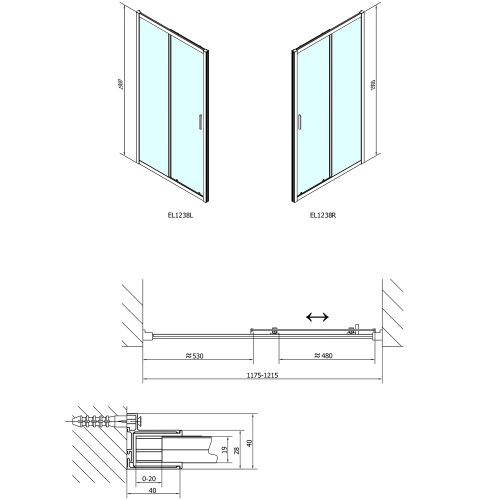 POLYSAN EASY LINE zuhanyajtó, 1200mm, BRICK üveg EL1238