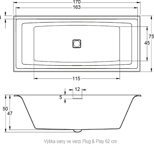 Riho STILL SQUARE PLUG & PLAY 170x75 cm balos (BD1400500000000) B100031005