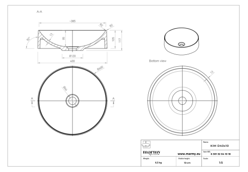 Marmy KIM D40x10 öntött márvány mosdó 6 301 32 04 10 18