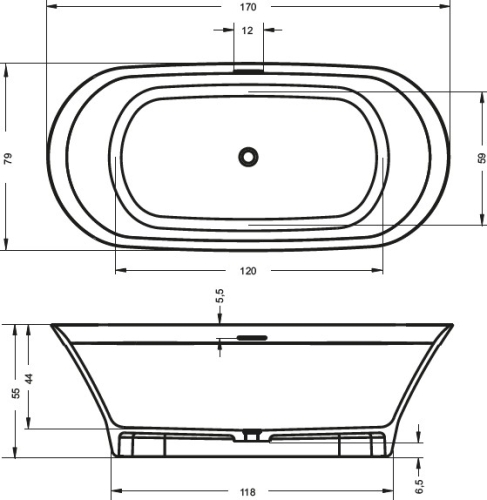Riho Barca Solid Surface 170x80 cm szabadonálló kád BS60 (BS6000500000000)