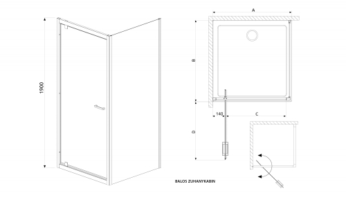 Radaway Twist S 70 zuhany oldalfal (382009-01)