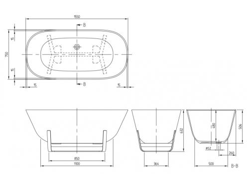 Villeroy & Boch Architectura 155x75 cm szabadonálló kád Star White UBQ155ANH7F400V-96