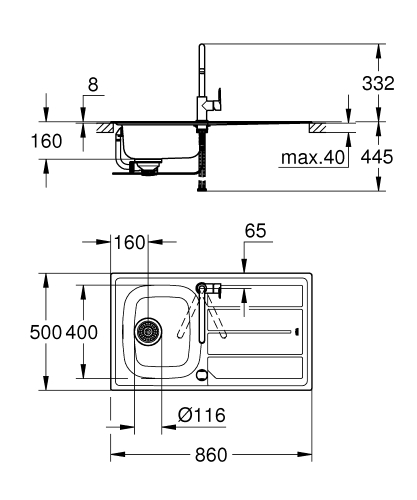 Grohe Bau K200 Konyhai mosogatótálca és csaptelep garnitúra 31562SD0