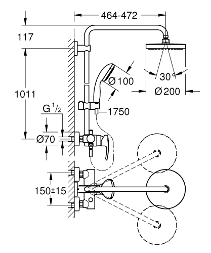 Grohe Tempesta Cosmopolitan 200 Zuhany rendszer egykaros keverővel falra szereléshez 26244001