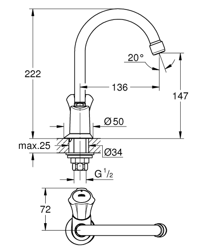Grohe Costa L álló szelep 20393001
