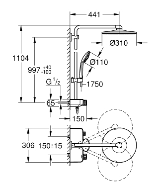 GROHE Euphoria SmartControl 310 termosztátos zuhanyrendszer, matt nikkel 26507EN0