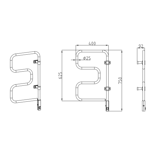 AQUALINE ELVOR elektromos törölközőtartó radiátor, 400x750x95mm, 80W, fehér EB320