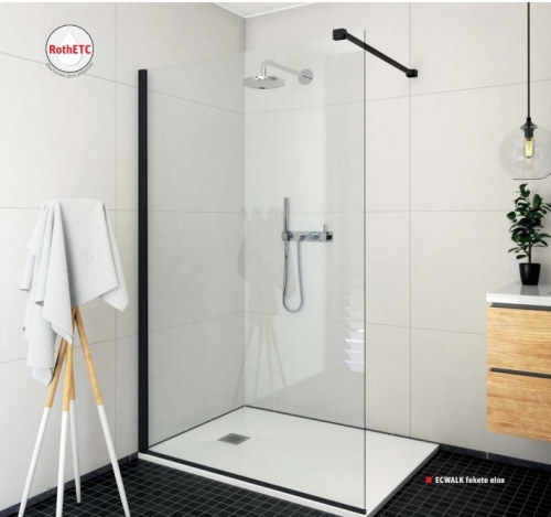 Roltechnik Ecwalk/1400 keret nélküli zuhanyfal (black elox, transparent, 585-1400000-05-02)