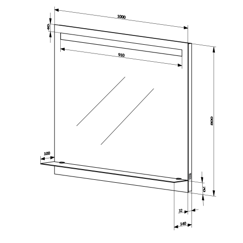 AQUALINE LED tükör világítással, üveg polc, billenő kapcsoló, 100x80cm ATH55