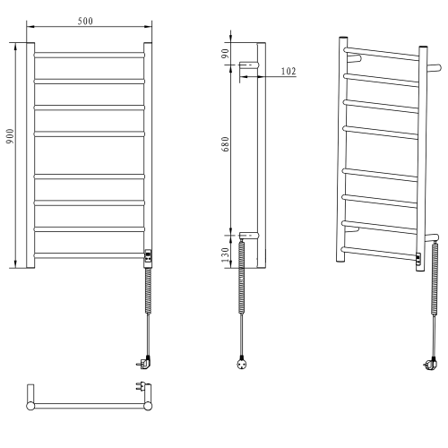 Sapho REDONDO 500x900mm elektromos törölközőszárító radiátor időzítővel, matt fekete ER220BT