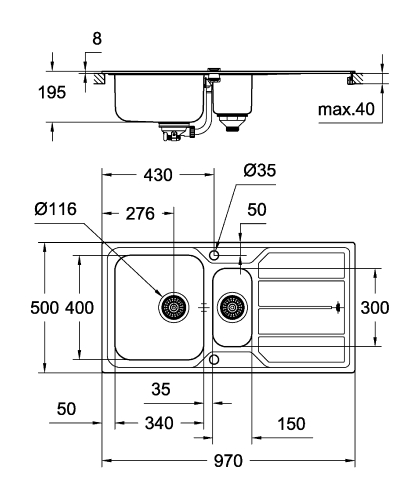 Grohe K500 Rozsdamentes acél mosogató 31572SD0
