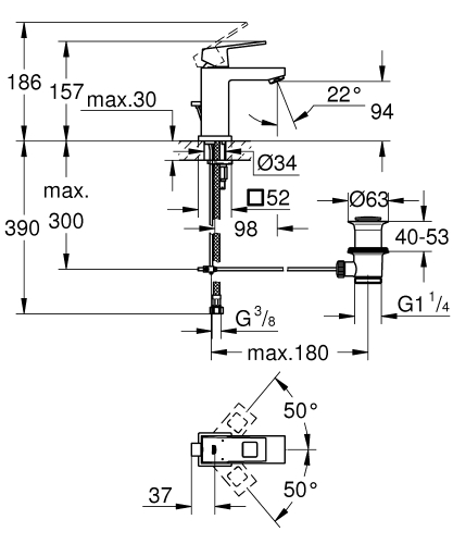 GROHE Eurocube egykaros mosdócsaptelep S-es méret, matt hard grafit 23127AL0
