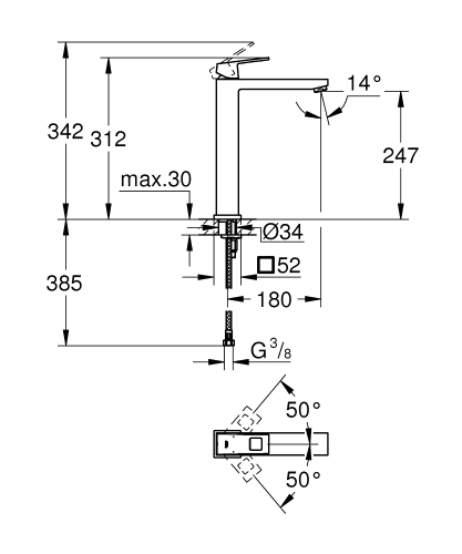 GROHE Eurocube egykaros mosdócsaptelep XL-es méret, matt hard grafit 23406AL0