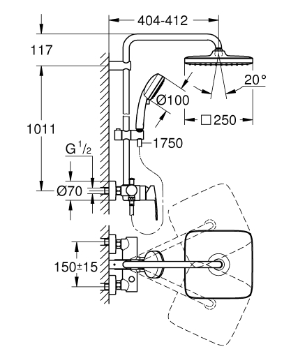 Grohe Tempesta Cosmopolitan System 250 Cube Zuhanyrendszer egykaros keverővel falra szereléshez 26692000