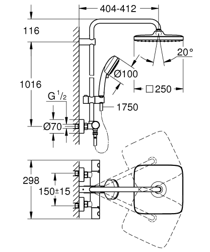 Grohe Tempesta Cosmopolitan System 250 Cube Termosztátos zuhanyrendszer falra szerelésre 26689000