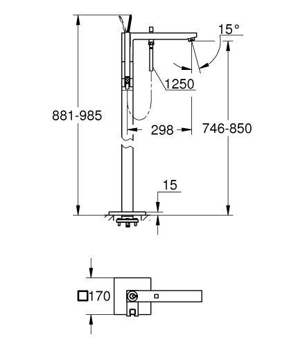 Grohe Eurocube Joy egykaros kádtöltő csaptelep padlóra szerelhető 23667001
