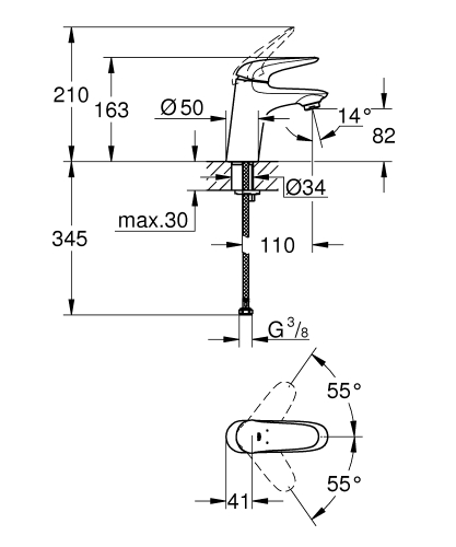 GROHE Eurostyle egykaros mosdócsaptelep S-es méret alacsony nyomáshoz 2371730L