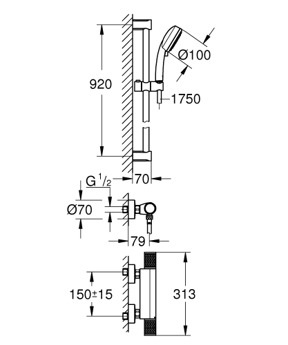 Grohe Grohtherm 1000 Performance termosztátos zuhanycsaptelep zuhanygarnitúrával 34784000