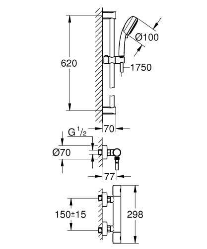 Grohe Grohtherm 800 Cosmopolitan termosztátos zuhanycsaptelep zuhanyszettel 34768000