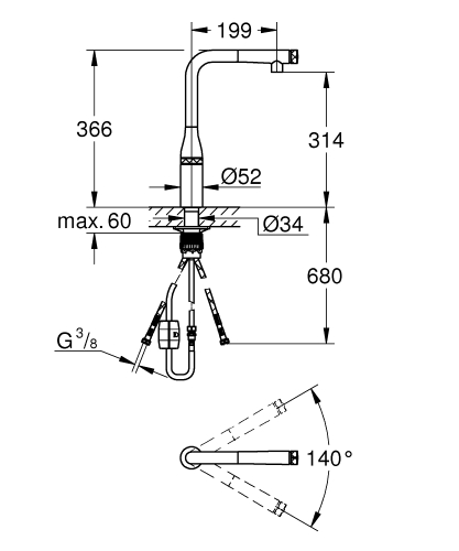 Grohe Essence SmartControl Mosogató csaptelep SmartControl vezérléssel, fényes nikkel 31615BE0