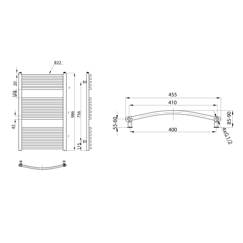 Sapho AQUALINE ORBIT 450x990mm íves fürdőszobai radiátor, strukturált ezüst ILA94E