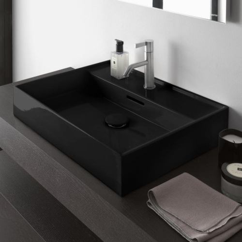 Laufen KARTELL BY LAUFEN 50x46 cm mosdó, alsó felülete csiszolt, fényes fekete H8163320201041