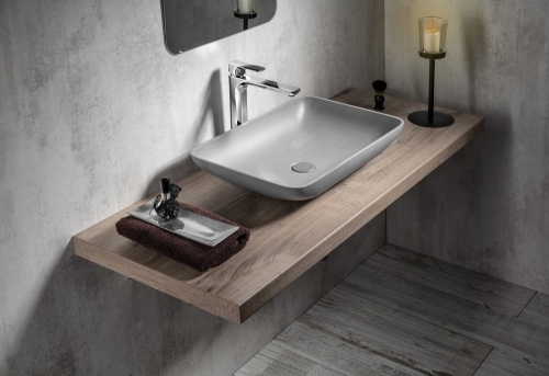 Sapho INFRANE beton mosdó lefolyóval, 57x37cm, szürke AR462