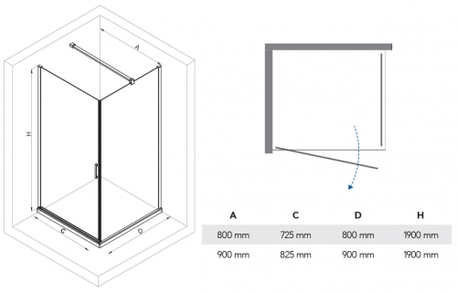 Niwell EMILY clear zuhanykabin 90x90 cm NWZK-EMC9090