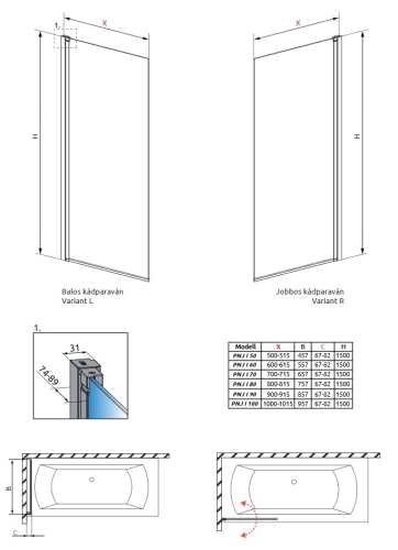 Radaway NES Black PNJ I 100 B kádparaván, balos 10011100-54-01L