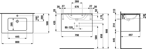 Laufen Pro S mosdó alsószekrénnyel belső fiókkal 80x50 cm, fényes fehér H8609644751041