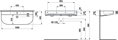 Laufen Sonar 100x42 cm mosdó két csaplyukkal H8103470001071