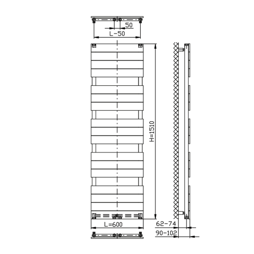 Aqualine BONDI fürdőszobai radiátor, 600x1510mm, fehér DC440T